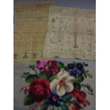 Two 19th Century unframed samplers together with a woolwork panel