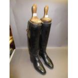 Pair of early 20th Century black leather riding boots with trees