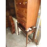 Reproduction mahogany single drawer side table and a small limed oak chest