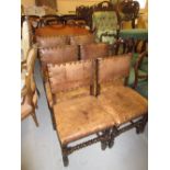 Reproduction harlequin oak dining room suite comprising: set of six leather upholstered dining
