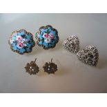 Pair of Victorian seed pearl and rose cut diamond set stud earrings,