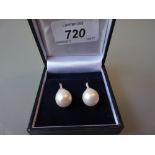 Pair of 18ct white gold pearl and round brilliant cut diamond drop earrings