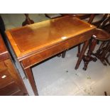 19th Century rectangular mahogany satinwood crossbanded fold-over tea table on square chamfered