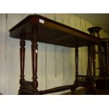 Late Victorian walnut rectangular centre table on twin turned end supports with stretcher