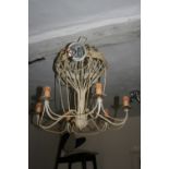 Large Benares circular brass tray together with a chandelier