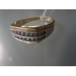 Gentleman's 14ct two colour gold ring set eighteen small diamonds in two rows