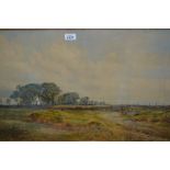 John Faulkner, watercolour, extensive rural landscape with distant town and figures,