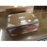 19th Century rosewood mother of pearl inlaid work box (minus interior)