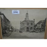 Cecil Tatton Winter, artist signed etching, view of Reigate Town Hall, 1927, 7ins x 9.