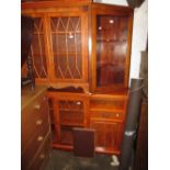 Reproduction yew wood dwarf bookcase together with a similar smaller bookcase