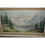 20th Century oil on canvas, Alpine scene, signed Wenman, 15.