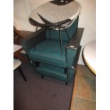 Pair of 20th Century black rexine and blue upholstered armchairs