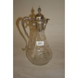 Good quality late 19th / early 20th Century etched glass claret jug with silver plated mounts