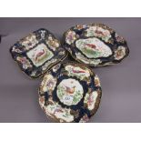 19th Century English pottery eight piece part dessert service painted on print base,