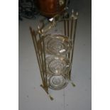 Edwardian brass three tier cake stand with later added cut glass dishes