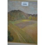 Ants Murakin, 1920's pastel landscape with track and field, signed,