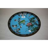 19th Century Japanese cloisonné dish decorated with birds on a blue ground