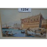 Attrributed to Samuel Prout, watercolour of boatmen off the Venice waterfront (the Ducal Palace),