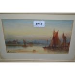 J. Van Koper, pair of small framed watercolours, fishing boats at dusk, signed, 5.5ins x 9.
