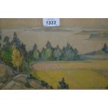 Ants Murakin, pastel landscape with trees and coastline, signed, 7.