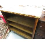 French marble topped kingwood open bookcase having two adjustable shelves raised on cabriole