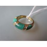 18ct Gold malachite and diamond set ring