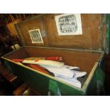 Large green painted box containing a quantity of cricket related kit