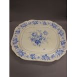 Large 19th Century English blue and white transfer printed meat dish decorated with flowers and