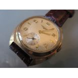 1950's Longines gentleman's 9ct gold cased wristwatch with brown leather strap