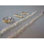 Opal necklace, ring and earrings,