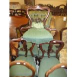 Set of five Victorian mahogany kidney back dining chairs with overstuffed seats