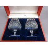 Pair of Tudor cut glass brandy balloons in a Cartier fitted box