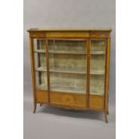 Near matching mahogany and marquetry inlaid breakfront display cabinet,