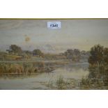 Tom Hunn, watercolour, river scene with angler in a punt, signed, 9.