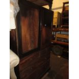 19th Century mahogany linen press with two panelled doors above drawers (for restoration)