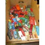 Tray containing a quantity of various diecast model vehicles and cars