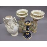 Pair of Worcester specimen vases (one a/f), a 19th Century Berlin floral encrusted vase (a/f),