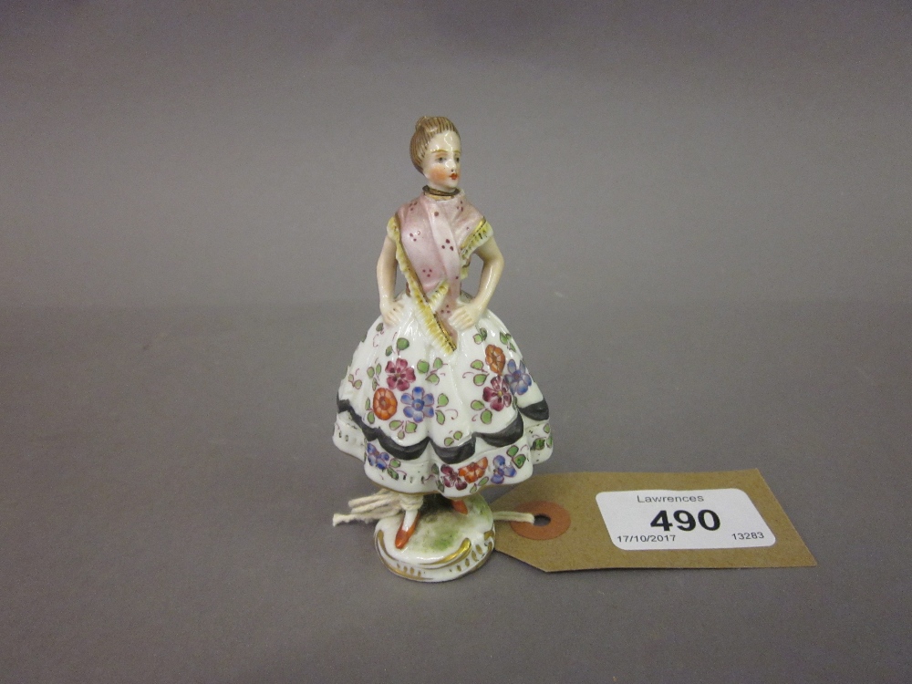 19th Century German porcelain scent bottle in the form of a lady with a floral dress