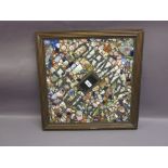 Framed mosaic panel formed from ceramic fragments