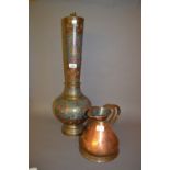 Benares brass floral decorated table lamp and a copper jug
