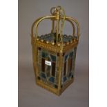 Victorian brass coloured and leaded glass hall lantern