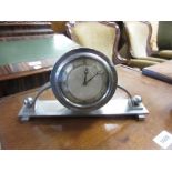 Chrome plated Art Deco mantel clock with silvered dial and Arabic numerals and two 20th Century