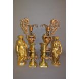 Pair of 19th Century gilded spelter figures of classical maidens together with a pair of gilded