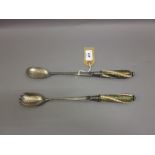 Pair of Royal Doulton stoneware and silver plate salad servers (unmarked)