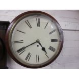 19th Century circular mahogany wall clock, the painted dial with Roman numerals,