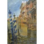 Large 20th Century watercolour, Venetian backwater, indistinctly signed, 24ins x 19ins,