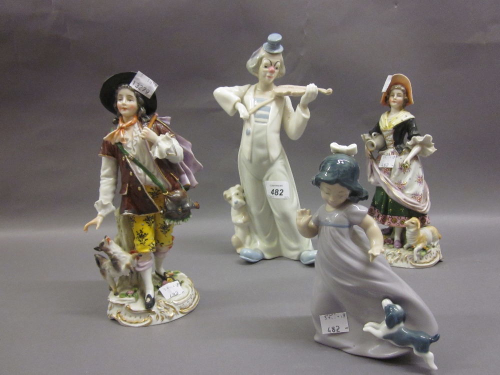 Pair of Continental porcelain figures, a shepherd and a shepherdess,