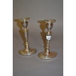 Pair of modern silver candlesticks of oval knopped baluster form, London,