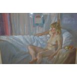 Ken Symonds, pastel portrait of a seated nude female, signed,