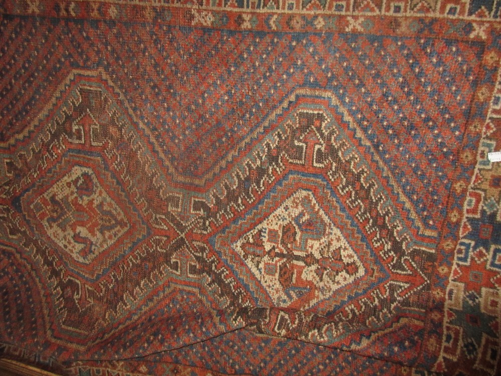 Shiraz rug with triple medallion, multiple borders,